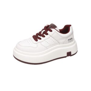 Women's White Lace-up Summer Sports Casual Shoes Thick-Soled Height-Increasing Lightweight Skateboarding Sneakers