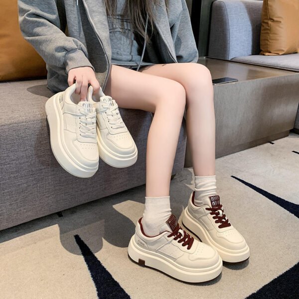 Women's White Lace-up Summer Sports Casual Shoes Thick-Soled Height-Increasing Lightweight Skateboarding Sneakers