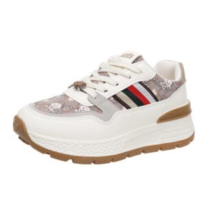 2025 Women's Retro Fashion Sneakers Round Toe Platform Printed Upper Board Shoes