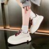 Women's White Lace-up Summer Sports Casual Shoes Thick-Soled Height-Increasing Lightweight Skateboarding Sneakers