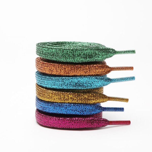 Premium Flat Shoelaces Shiny Bling Glitter Metallic Gold Durable Polyester Material