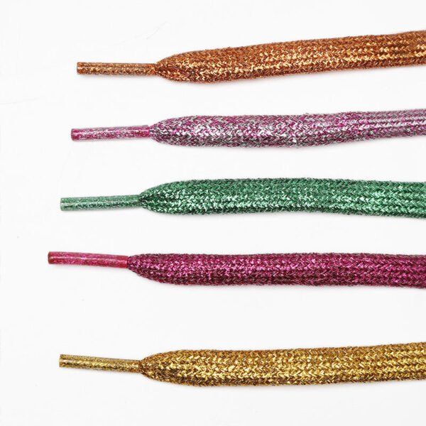 Premium Flat Shoelaces Shiny Bling Glitter Metallic Gold Durable Polyester Material